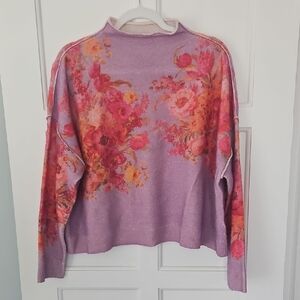 Anthropologie Floral Cowl Sweater - Purple and Orange